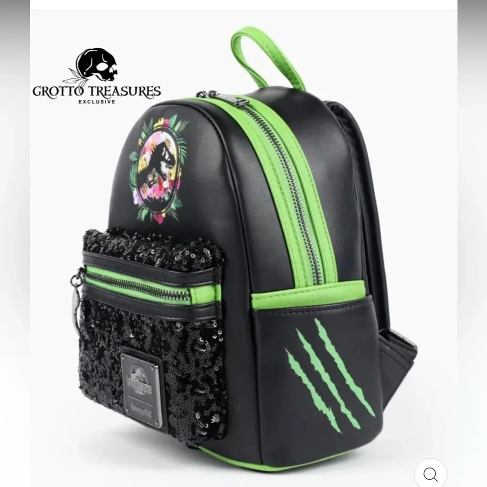 Loungefly JURASSIC PARK SEQUIN FLORAL MINI BACKPACK - OG Green Sequin Exclusive